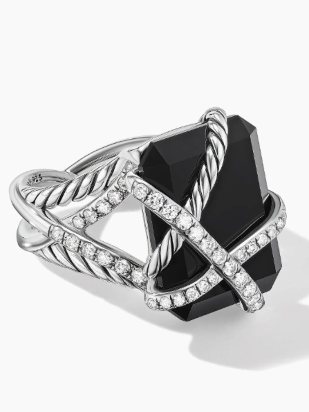 David Yurman Crystal Cable Wrap Ring in Sterling Silver Black Oynx
